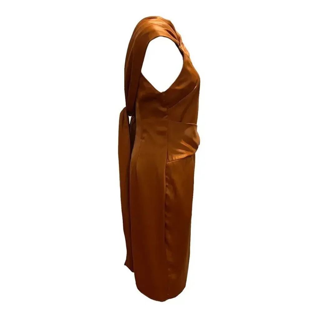 Edit White Closet Rust Color Waist Tie Wrap slit Crossover Versatile Dress Sz 10